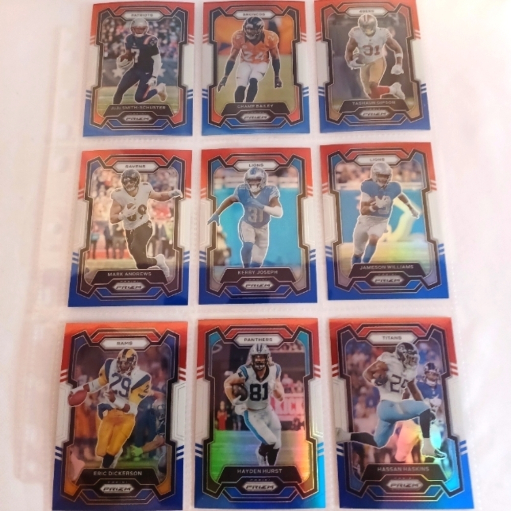 NFL Trading Card Collection RED WHITE &  BLUE (9) Card Lot - Picture 1 of 2